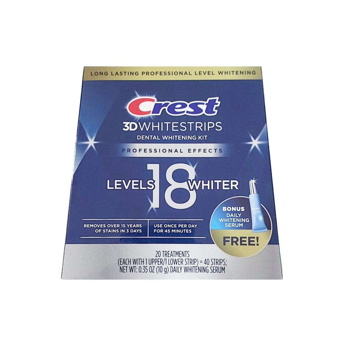 Crest 3D Whitestrips Dental Whitening Kit 40 Strips + Free Daily Whitening Serum (Level 18)