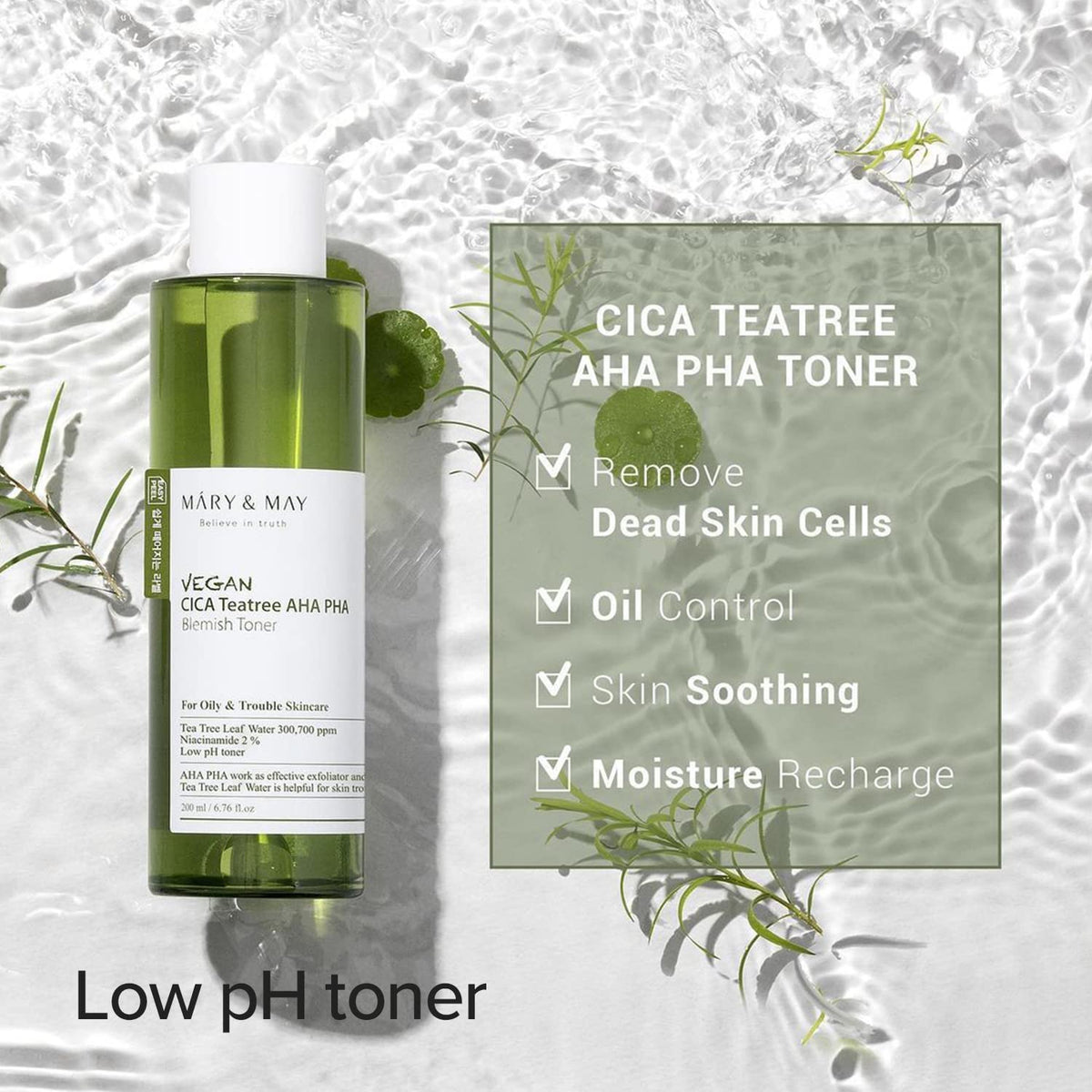 Mary & May - Vegan CICA Tea Tree AHA PHA Blemish Toner 200ml