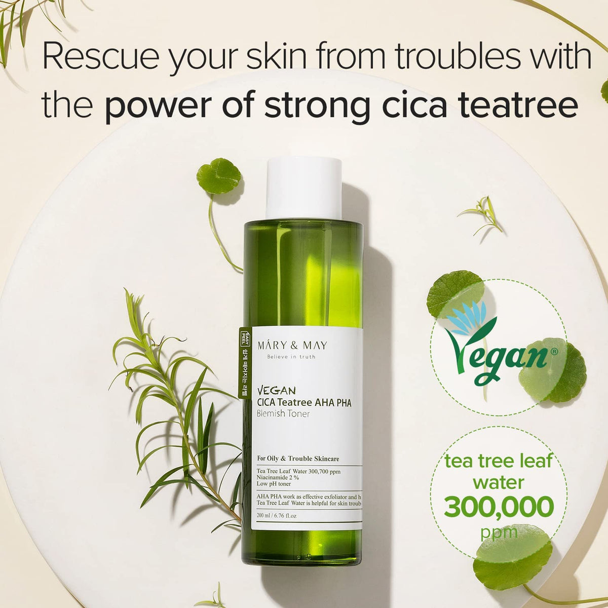 Mary & May - Vegan CICA Tea Tree AHA PHA Blemish Toner 200ml