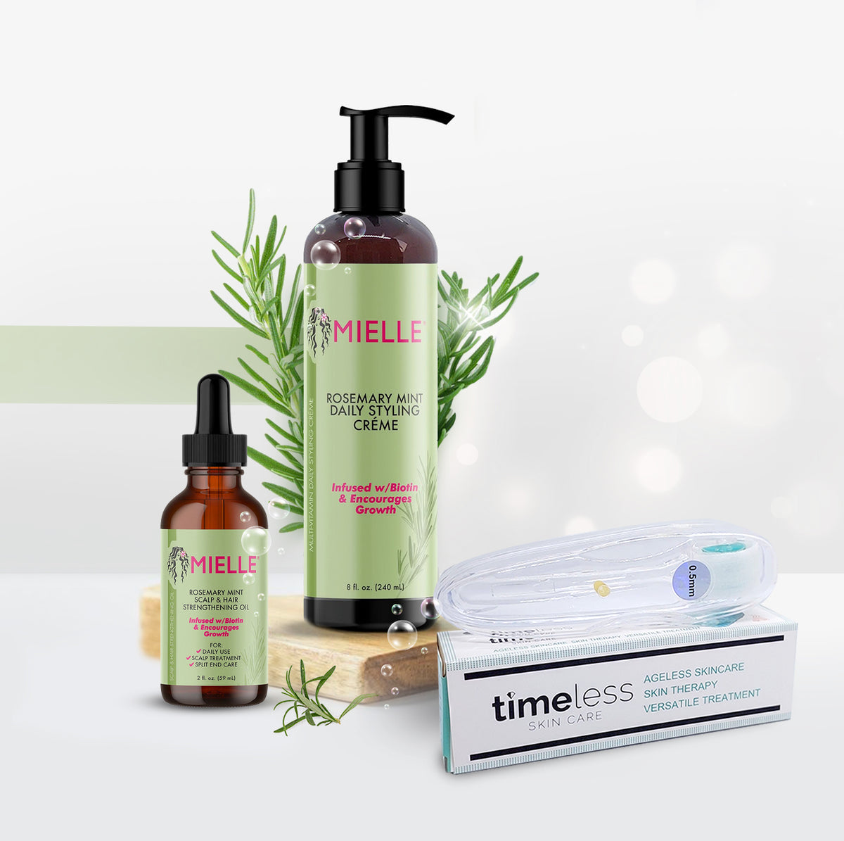 Mielle - Hair Care Promo Set - Rosemary Mint Oil + Creme + Dermaroller