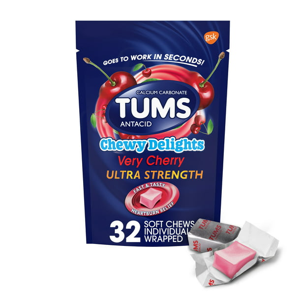 Tums Antacid Chewy Delights Very Cherry Ultra Strength 32 Soft Chews