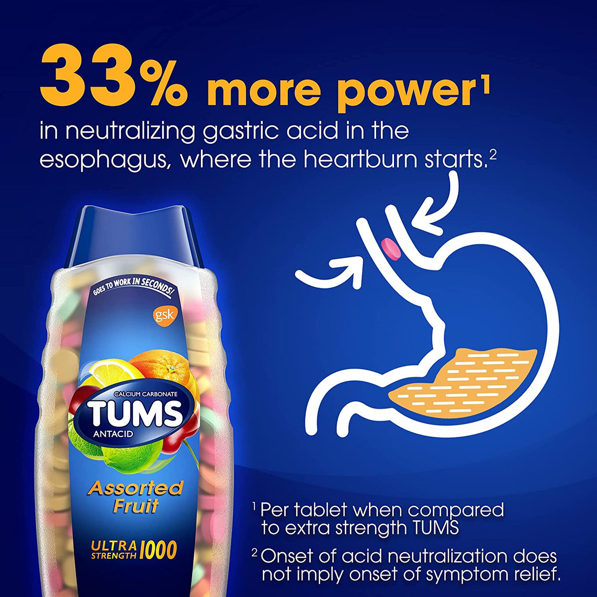 Tums Antacid Chewable Tablets Assorted Fruit 72 each