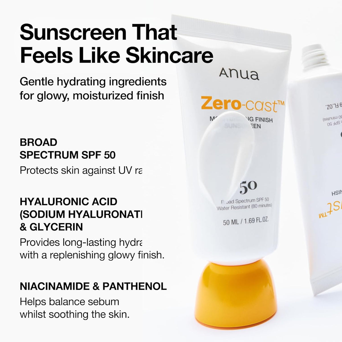 Anua - Zero Cast Moisturizing Finish Sunscreen SPF50+ PA++++ 50ml