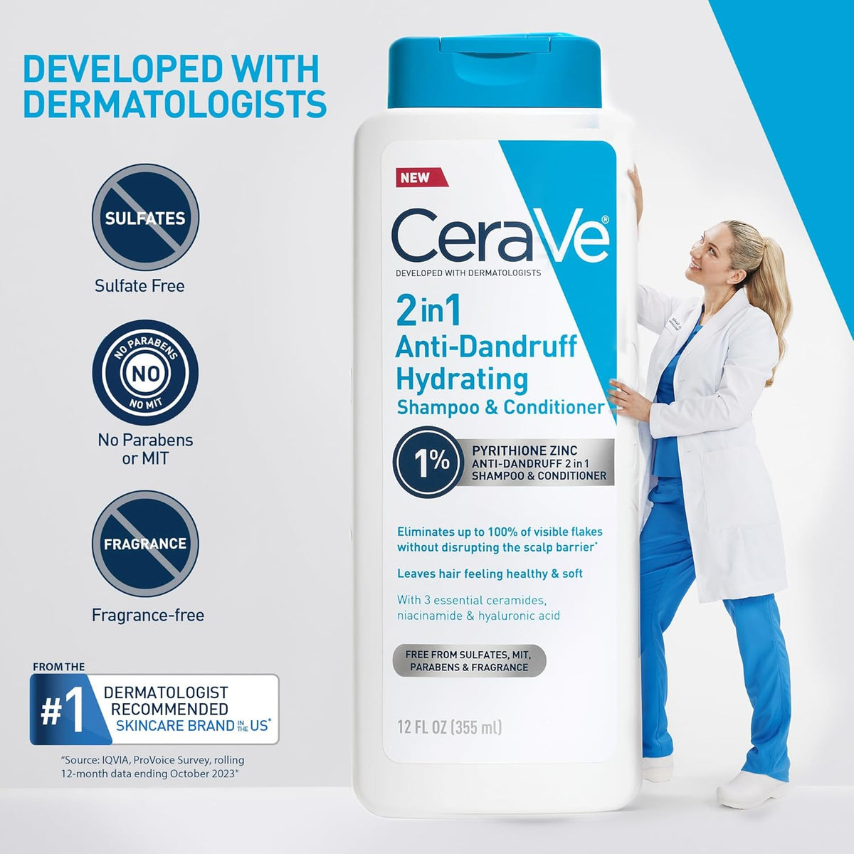Cerave - 2 In 1 Hydrating Anti Dandruff Shampoo & Conditioner 355ml