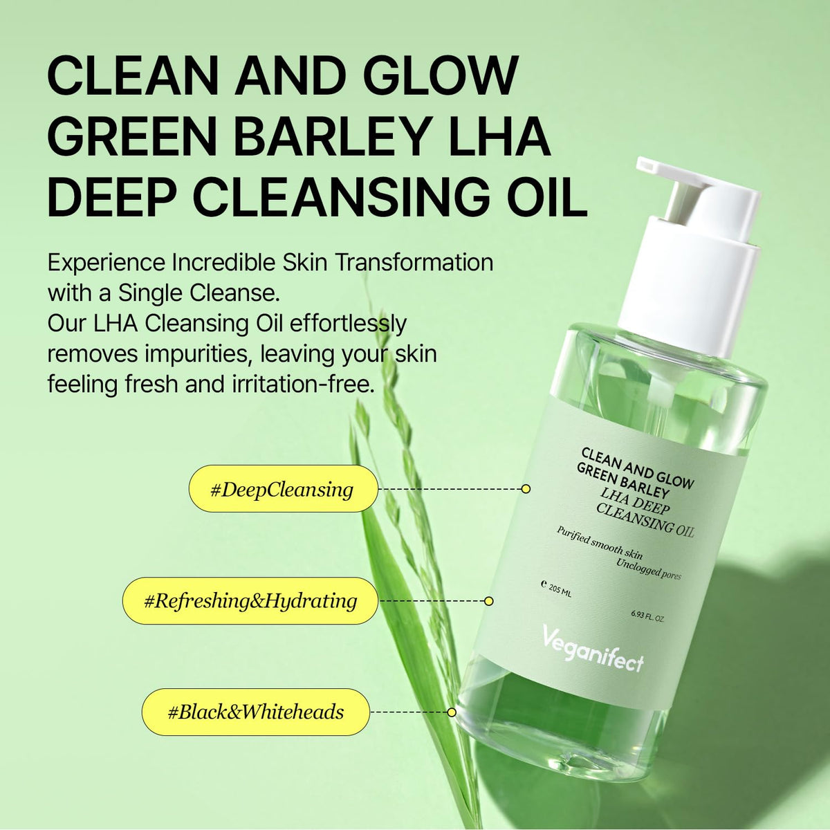 Veganifect - Clean & Glow Green Barley LHA Deep Cleansing Oil 205ml