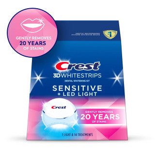 Crest - 3DWhitestrips Sensitive + LED Light At-Home Teeth Whitening Kit 28 strips