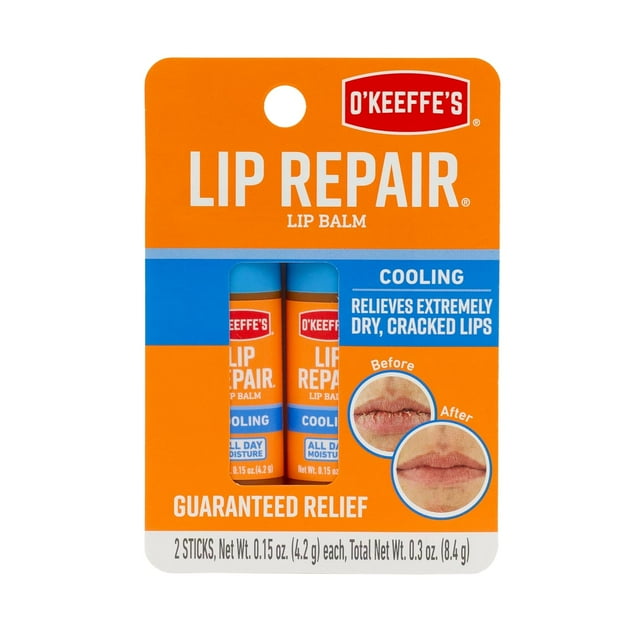 O'Keeffe's - Cooling Relief Lip Repair Lip Balm for Dry, Cracked Lips, Stick (Pack of 2)