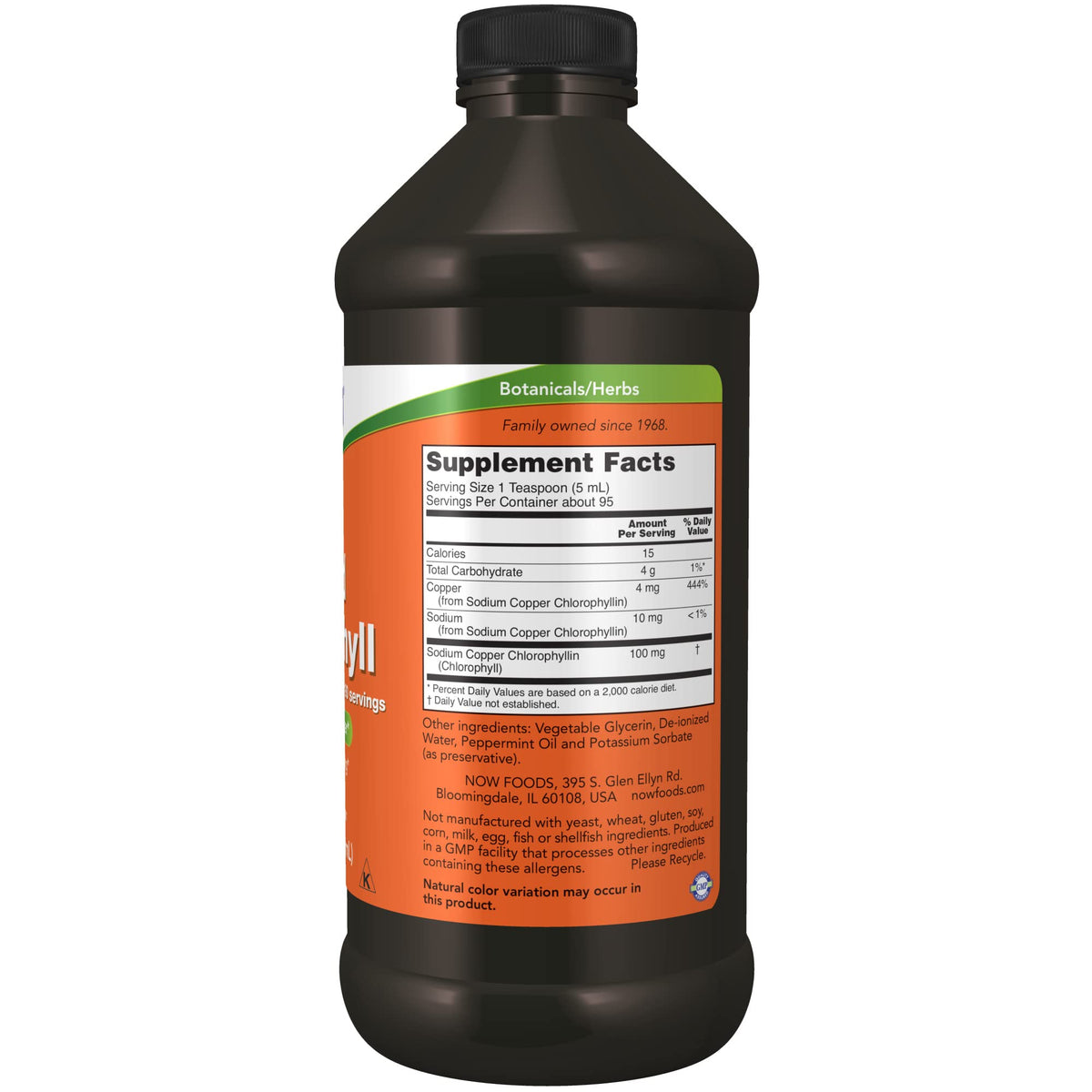 NOW Liquid Chorophyll Internal Deodorizer - Mint Flavour 473ml
