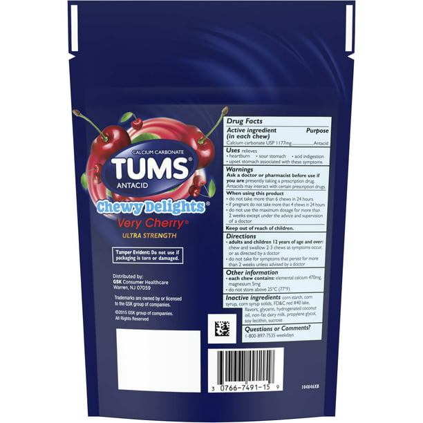 Tums Antacid Chewy Delights Very Cherry Ultra Strength 32 Soft Chews