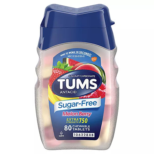 Tums Antacid Chewable Tablets Sugar Free Melon Berry 80 each